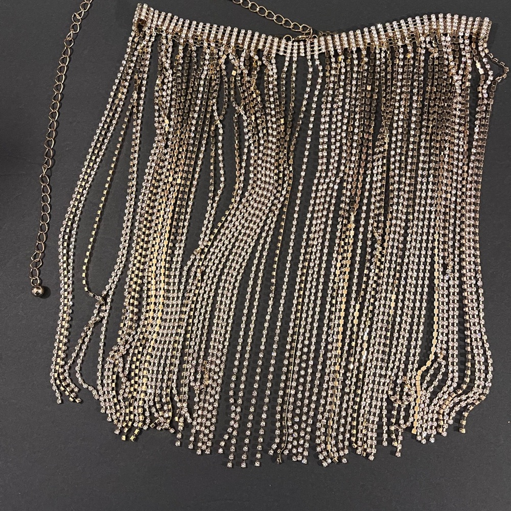 Elegant Gold Diamond Tassel Belt - image 1